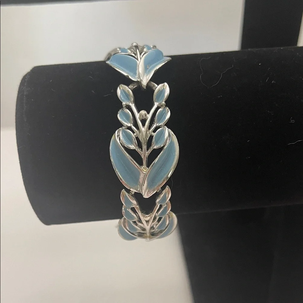 Vintage Silver and Blue enamel Leaf Bracelet - Picture 1 of 2